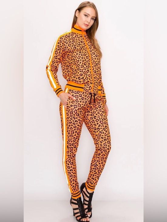 Victorious Pants - Victorious Neon Orange Leopard Print Jogger Suit, Size Small, NWOT